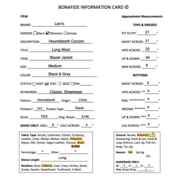 Levi's Women Houndstooth Cocoon Long Wool Blazer Jacket Size Medium Black FA EXC - Picture 12 of 12